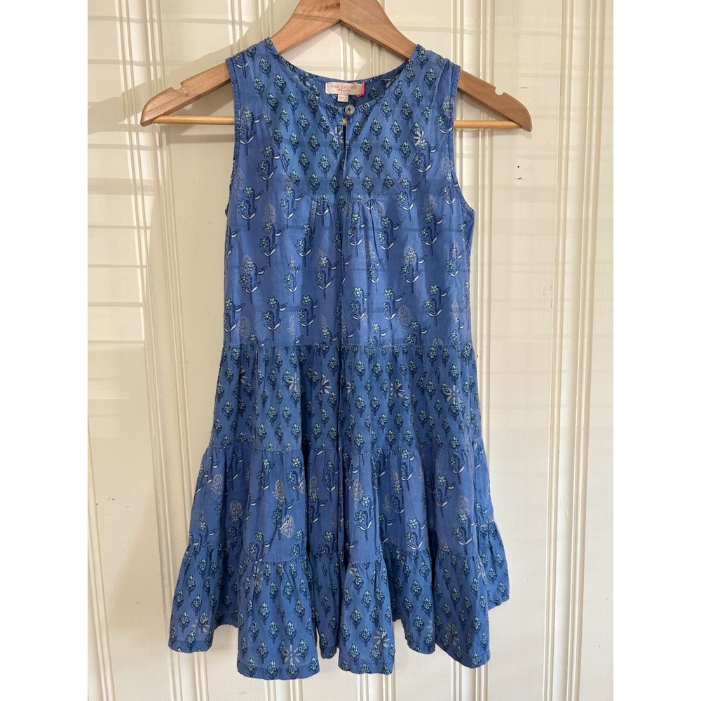 Pink Chicken Blue Floral Designer Sleeveless Tiered Cotton Boho Sundress Girls 8